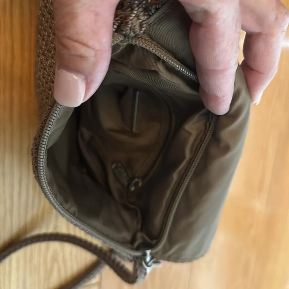 The Sak small crossbody crochet purse in tan